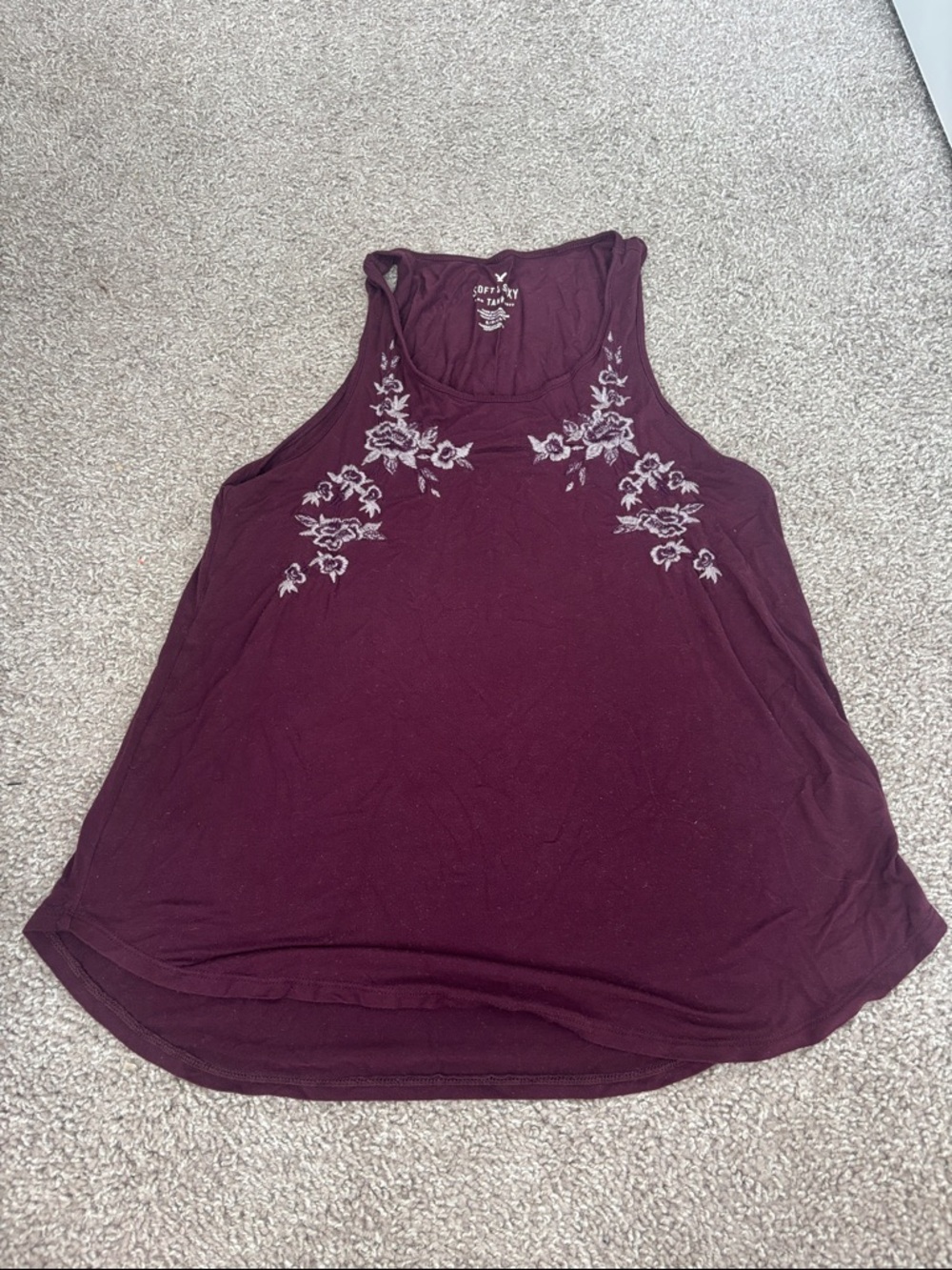 America Eagle Women's Burgundy Embroidered Tank Top